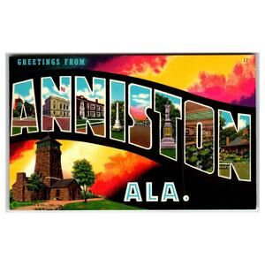 Greetings From Anniston, Alabama Postcard - Curt Teich 3-D Color Chrome